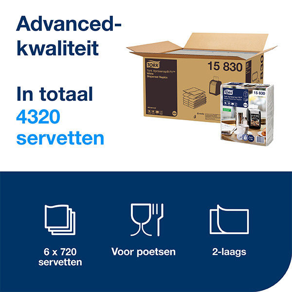 Tork Xpressnap® Fit™ Dispenserservetten | 2-laags | 6 pakken | N14 | Wit | 15830 STO05361 - 2