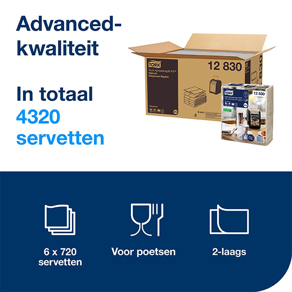 Tork Xpressnap Fit® Dispenserservet | 2-Laags | 6 dozen | N14 | Naturel | 12830 STO05345 - 2