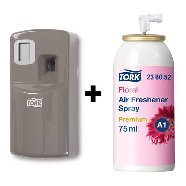 Tork bundel: Tork A1-dispenser 256055 (Grijs) + Tork Luchtverfrisserspray Bloemen 236052 (75 ml) STO05450 - 1