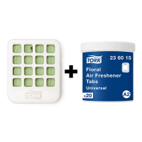 Tork bundel: Tork A2-dispenser Luchtverfrissers 562500 (Wit) + Tork Luchtverfrisser Bloemengeur 236015 (20 stuks) STO05429