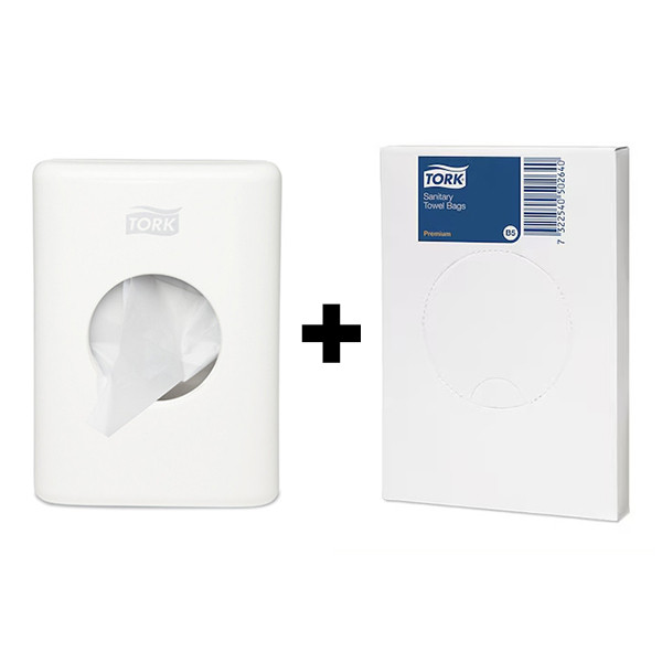 Tork bundel: Tork B5-dispenser Hygiënezakjes 566000 (Wit) + Tork Hygiënezakjes 204021 (25 stuks) STO05427 - 1