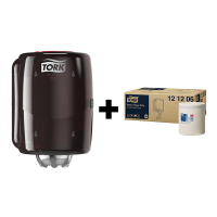 Tork bundel: Tork Centerfeed M2-dispenser 659008 (Zwart/Rood) + Tork Basic ​​​​​​​Poetspapier 121206 (2-laags) STO05457