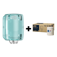 Tork bundel: Tork Centerfeed M2-dispenser 659000 (Turquoise) + Tork Basic ​​​​​​​Poetspapier 121206 (2-laags) STO05456