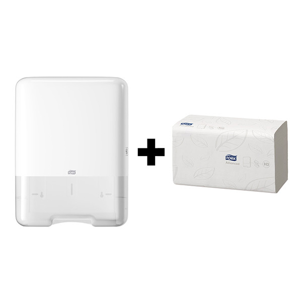 Tork bundel: Tork H3-dispenser 553000 (Wit) + Tork Z-vouw handdoeken 290163 (2-laags) STO05443 - 1