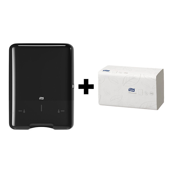 Tork bundel: Tork H3-dispenser 553008 (Zwart) + Tork Z-vouw handdoeken 290163 (2-laags) STO05444 - 1