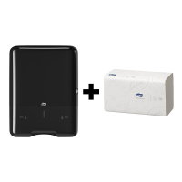 Tork bundel: Tork H3-dispenser 553008 (Zwart) + Tork Z-vouw handdoeken 290163 (2-laags) STO05444
