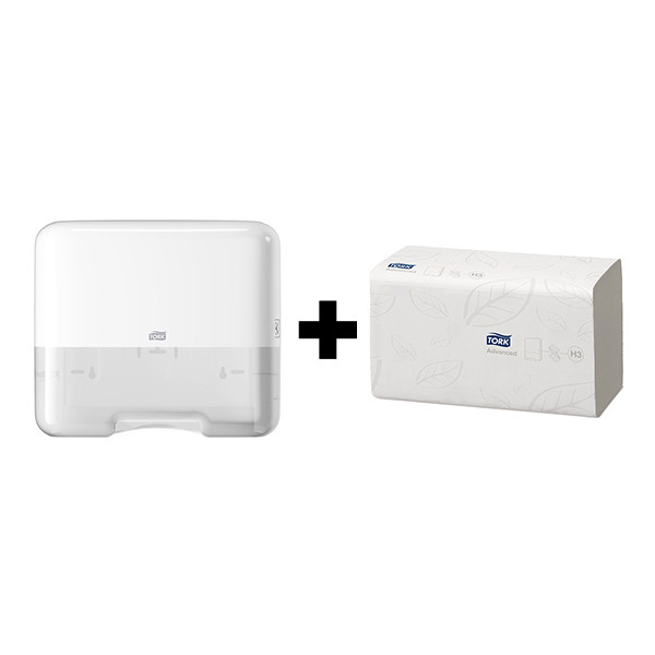 Tork bundel: Tork H3-dispenser 553100 (Wit) + Tork Z-vouwhanddoeken 290163 (2-laags) STO05423 - 1