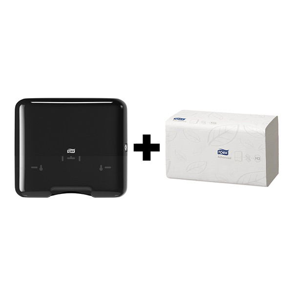 Tork bundel: Tork H3-dispenser 553108 (Zwart) + Tork Z-vouwhanddoeken 290163 (2-laags) STO05424 - 1