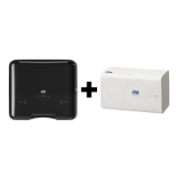 Tork bundel: Tork H3-dispenser 553108 (Zwart) + Tork Z-vouwhanddoeken 290163 (2-laags) STO05424