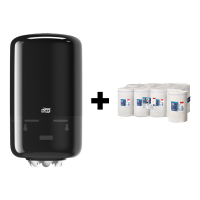 Tork bundel: Tork Mini M1-dispenser Centerfeed 558008 (Zwart) + Tork Poetspapier Centerfeed 101221 (2-laags) STO05418