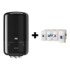 Tork bundel: Tork Mini M1-dispenser Centerfeed 558008 (Zwart) + Tork Poetspapier Centerfeed 101221 (2-laags)