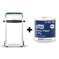 Tork bundel: Tork W1-vloerstandaard 652000 (Turquoise) + Tork Poetspapier 129239 (2-laags) STO05461