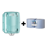 Tork bundel: Tork W2-dispenser 653000 (Turquoise) + Tork Poetspapier 130081 (3-laags) STO05449