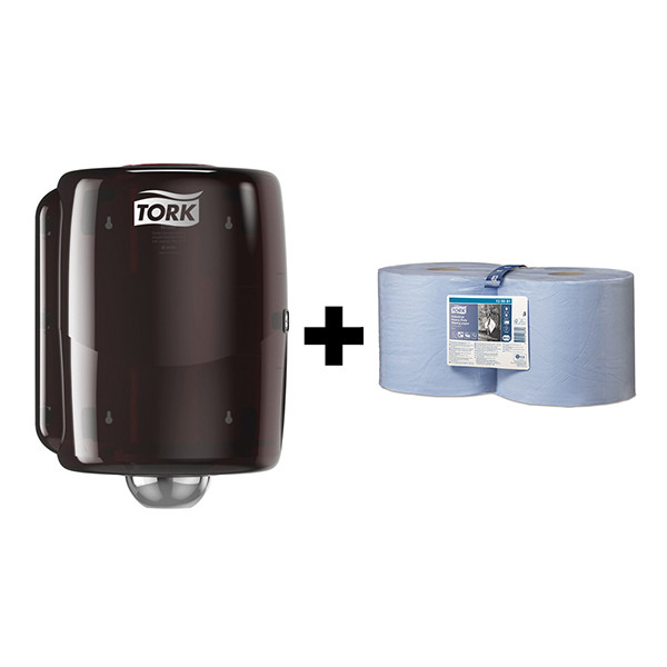 Tork bundel: Tork W2-dispenser 653008 (Zwart/Rood) + Tork Poetspapier 130081 (3-laags) STO05448 - 1