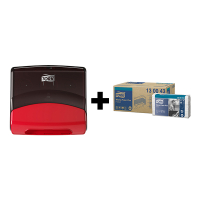 Tork bundel: Tork W4-dispenser 654008 (Zwart/Rood) + Tork Poetspapier 130043 (2-laags) STO05458