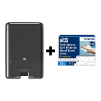 Tork bundel: Tork Xpress® H2-dispenser Multifold 552008 (Zwart) + Tork Xpress® Multifold Handdoeken 100288 (2-laags) STO05426