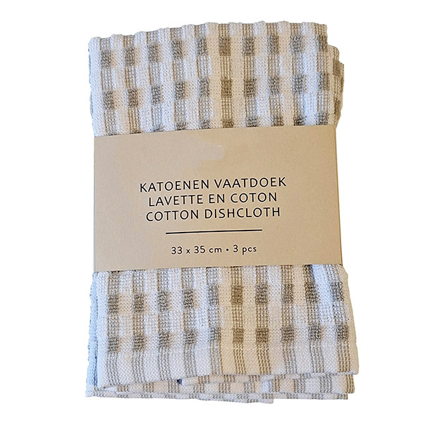 Vaatdoek Katoen | 33x35cm | Beige | 3 stuks (123schoon huismerk) SDR09160 - 1