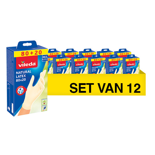 Aanbieding: Vileda Wegwerp Handschoenen Multi Latex  (12 verpakkingen à 80+20 stuks) SVI00247 - 1
