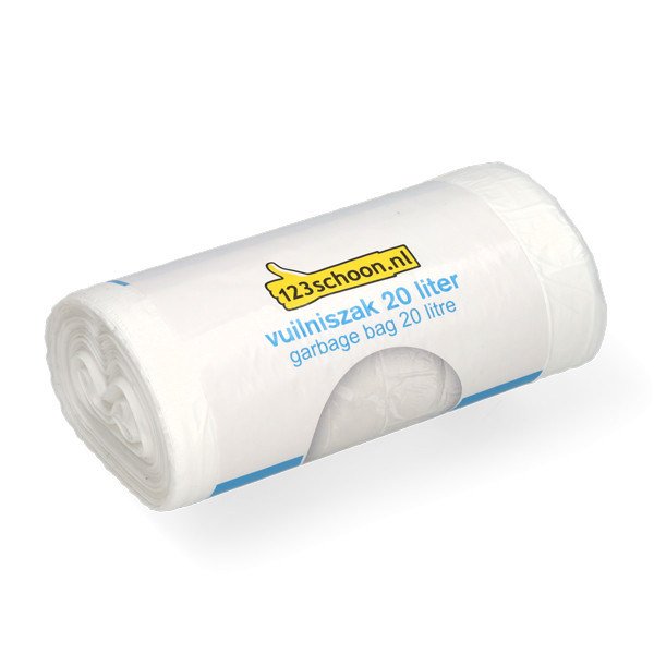 Vuilniszakken 20 liter | 50 stuks | HDPE | Wit | 123schoon huismerk SDR00417 - 1