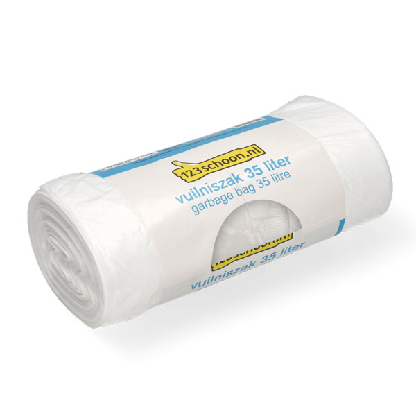 Vuilniszakken 35 liter | 50 stuks | HDPE | Wit | 123schoon huismerk SDR00421 - 1