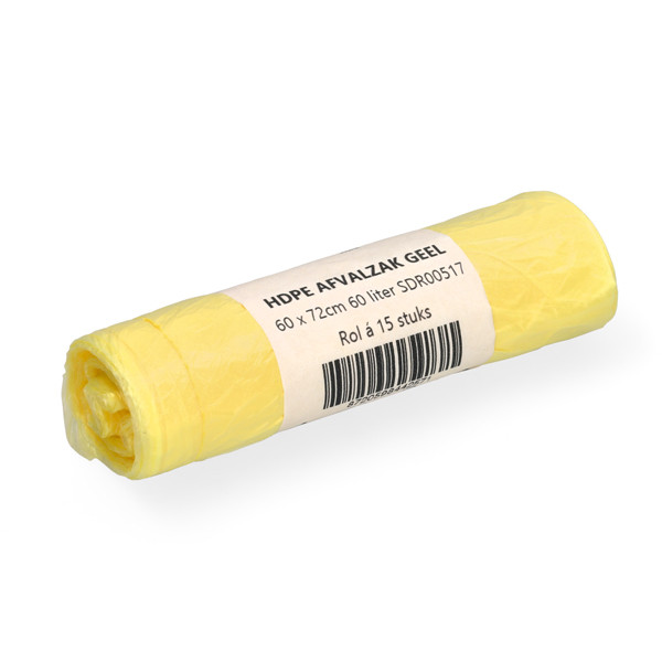 Vuilniszakken 60 liter | 15 stuks | Geel | 123schoon  SDR00517 - 1