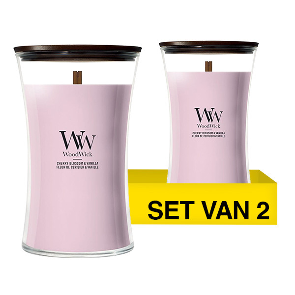 Aanbieding: Woodwick Geurkaars Cherry Blossom & Vanilla Large Hourglass (2 stuks à 610 g) SWO00082 - 1