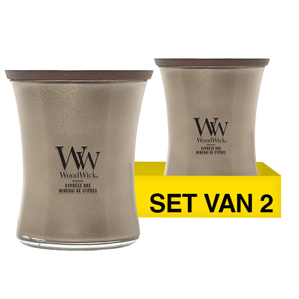 Aanbieding: Woodwick Geurkaars Cypress Ore Medium Hourglass (2 stuks à 275 g) SWO00085 - 1