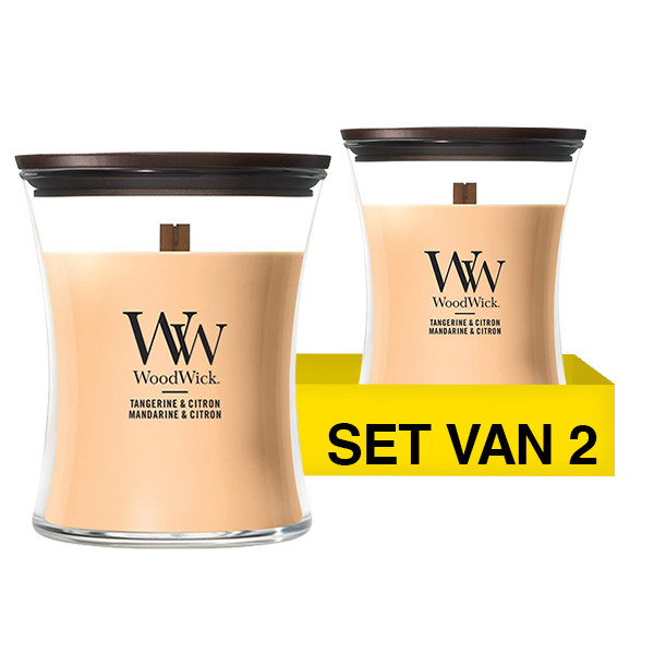 Aanbieding: Woodwick Geurkaars Tangerine & Citron Medium Hourglass (2 stuks à 275 g) SWO00116 - 1