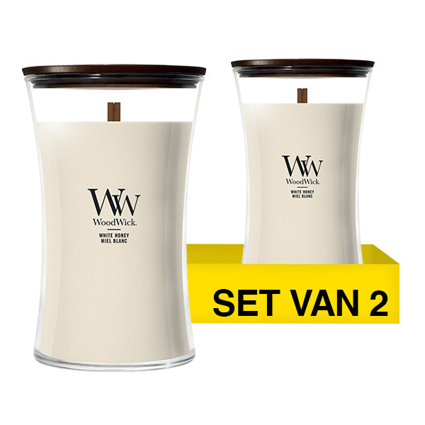 Aanbieding: Woodwick Geurkaars White Honey Large Hourglass (2 stuks à 610 g) SWO00119 - 1