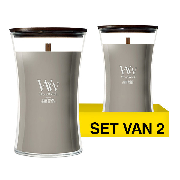 Aanbieding: Woodwick Geurkaars Wood Smoke Large Hourglass (2 stuks à 610 g) SWO00127 - 1