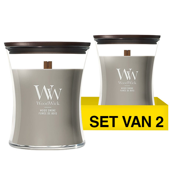 Aanbieding: Woodwick Geurkaars Wood Smoke Medium Hourglass (2 stuks à 275 g) SWO00128 - 1
