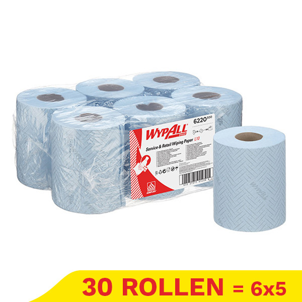 Aanbieding: 5x WypAll L10 1-laags Poetsdoeken 6220 Centerfeedrol Blauw (6 rollen) SWY00028 - 1