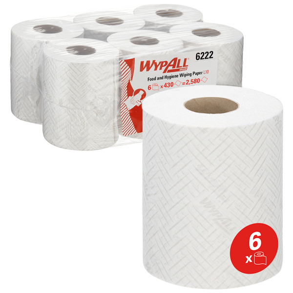 WypAll L10 1-laags Poetsdoeken 6222 Centerfeedrol Wit (6 rollen) SWY00007 - 1