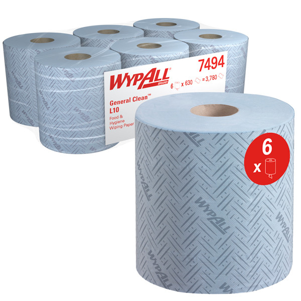 WypAll Papieren WypAll L1 General Clean Poetsdoeken 7494, Blauw (6 rollen)  SWY00005 - 1