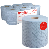 WypAll Papieren WypAll L1 General Clean Poetsdoeken 7494, Blauw (6 rollen)  SWY00005