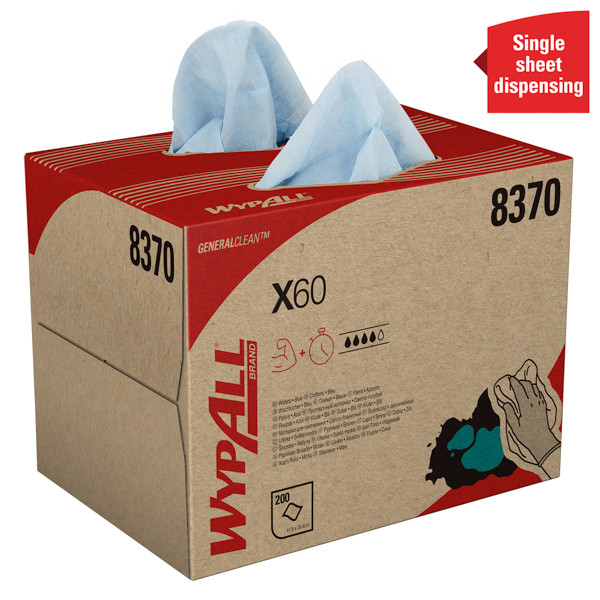 WypAll X60 General Clean Poetsdoeken 8370, Blauw (200 doeken)  SWY00013 - 3