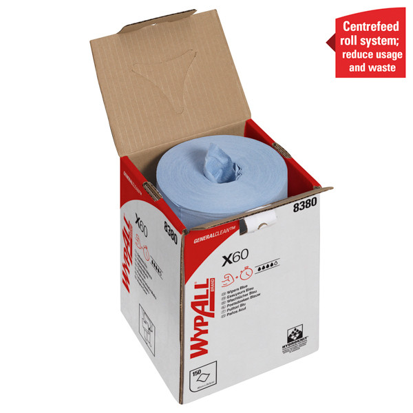WypAll X60 General Clean Poetsdoeken 8380 Blauw (150 doeken) SWY00012 - 4
