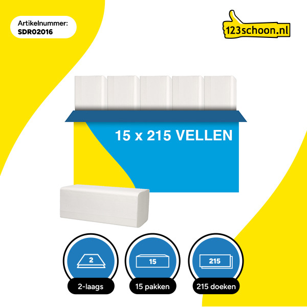 Z-vouw handdoeken 2-laags | 15 pakken | 123schoon huismerk | Geschikt voor Tork H3 dispenser SDR02016 - 3