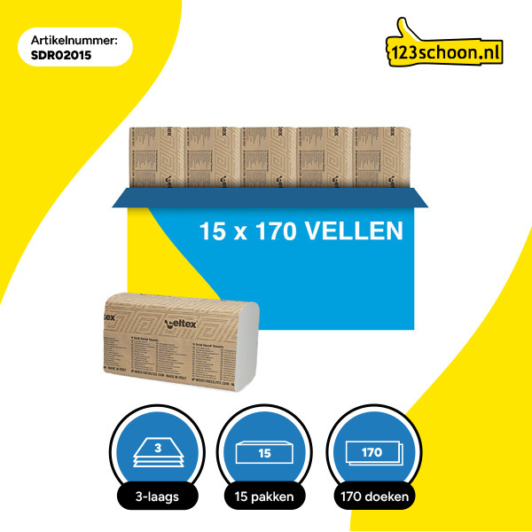 Z-vouw handdoeken 3-laags | 15 pakken | 123schoon huismerk | Geschikt voor Tork H3 dispenser SDR02015 - 3