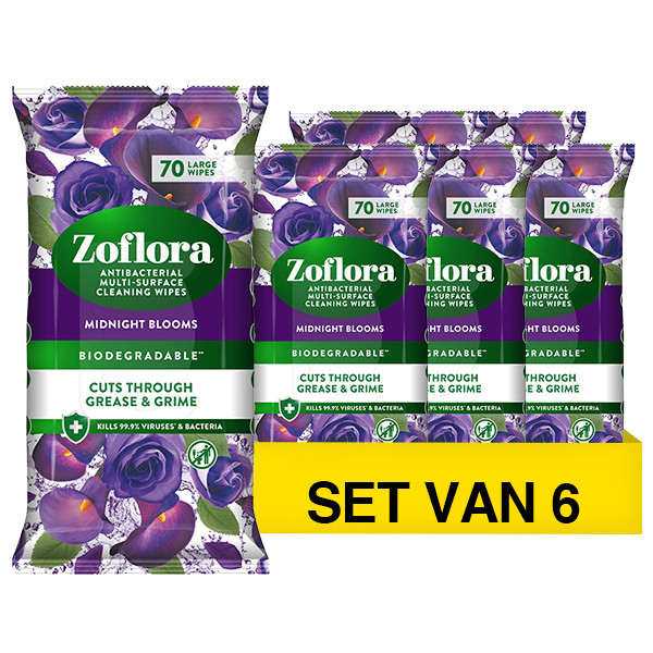 Zoflora Aanbieding: Zoflora Antibacteriële Reinigingsdoekjes Midnight Blooms (6 stuks - 70 doekjes)  SZO00110 - 1