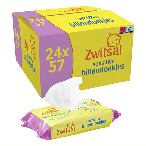 Zwitsal Aanbieding: Zwitsal Sensitive billendoekjes 24 x 57 stuks (1368 doekjes)  SZW00061 - 1