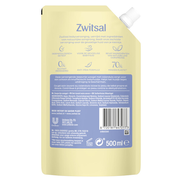 Zwitsal Zeepvrije Wasgel Navulverpakking (500 ml) SZW00108 - 2