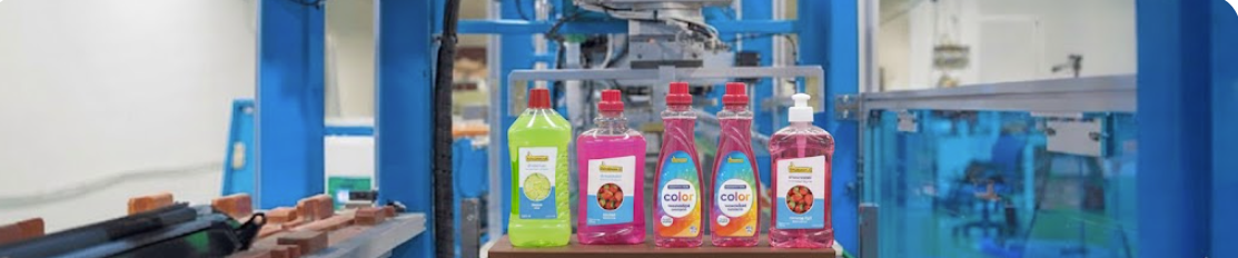 Schoonmaakproducten op de lopende band